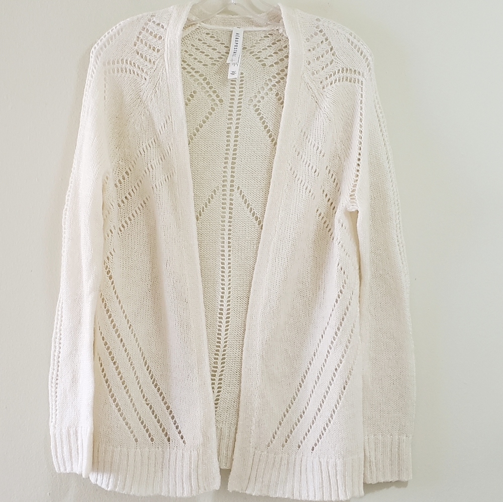 Aeropostale Cardigan Sweater, Cream, Sz Lg